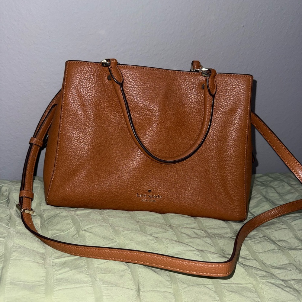 kate spade Pebble Leather Satchel in Cognac